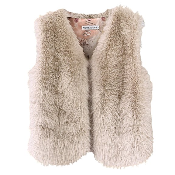 YDFCWXW 2025 Fashion Women Fur Vest Short Sleeveless Jacket Winter Warm Coats Outwear Comfy Soft Waistcoat Beige, L