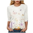 thumbnail image 1 of YDFCWXW 3/4 Length Sleeve Womens Tops Casual Loose Fit Crewneck T Shirts Cute Tunic Tops (Light Purple, M), 1 of 4