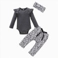 thumbnail image 1 of YDFCWXW 3Pcs Baby Girl Clothes Ruffle Romper Tops Leopard Print Harem Pants Outfits with Headbands (Grey, 3-6 Months), 1 of 5