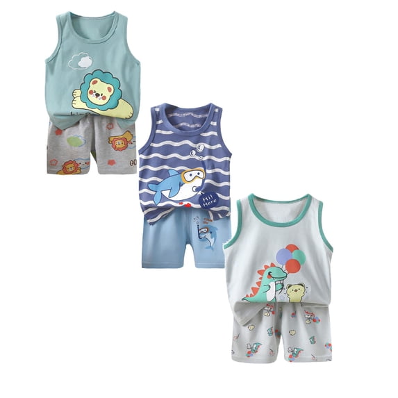 YDFCWXW 6 Piece Toddler Boys Cotton Tank Top and Shorts Set, Summer Outfits (2-3 Years)