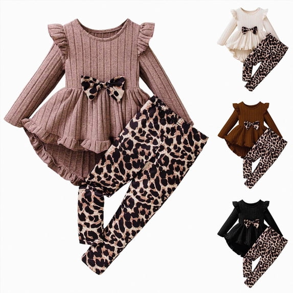 YDFCWXW Adorable Toddler Girl Ruffle Top & Floral Bottom 2Pcs Set Winter Outfit for Party Church Daily Casual Wear (Brown, 6 Years)