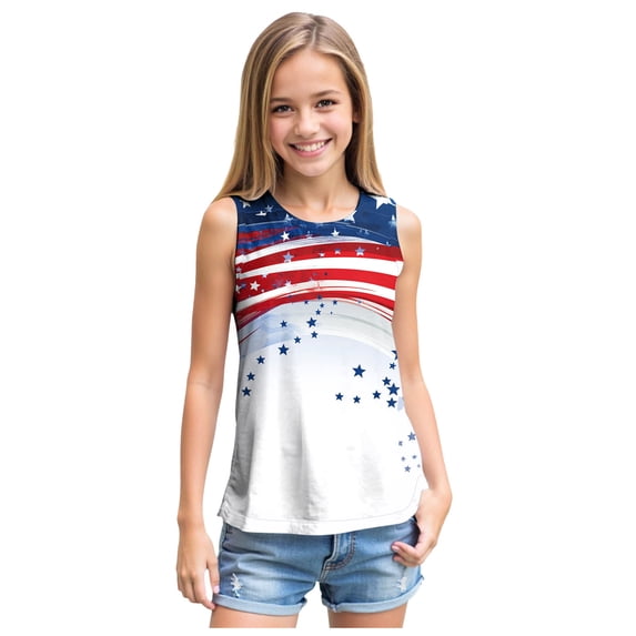 YDFCWXW American Flag Tank Tops Girl 4th of July Sleeveless Shirts Patriotic Shirt USA Vest Tees Top (Blue, XL)