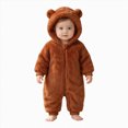 thumbnail image 1 of YDFCWXW Baby Bear Soft Plush Winter Zip Snowsuit 0-18M, Cute Bear Ear Hood Ultra-Soft Fleece Full-Zip Warm Winter Outerwear Baby Gift (Brown, 9-12 Months), 1 of 5