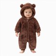 thumbnail image 1 of YDFCWXW Baby Bear Soft Plush Winter Zip Snowsuit 0-18M, Cute Bear Ear Hood Ultra-Soft Fleece Full-Zip Warm Winter Outerwear Baby Gift (Coffee, 6-9 Months), 1 of 5