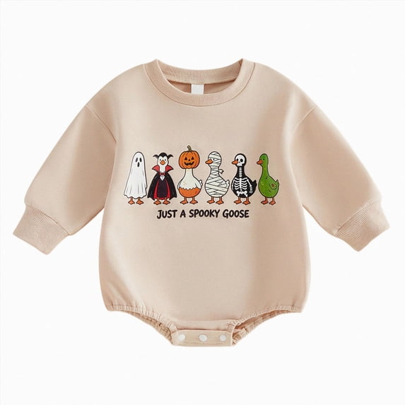 YDFCWXW Baby Boy Clothes Goose Print Romper Onesie, Long Sleeve Neck Romper Bodysuit Winter Jumpsuit Soft (Beige, 3-6 Months)