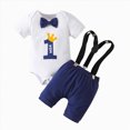 thumbnail image 1 of YDFCWXW Baby Boy My First Birthday Outfit Infant Bow Tie Romper with Suspenders, Cake Smash 1 Year Old Birthday Clothes (Blue, 12-18Months), 1 of 7