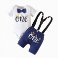 thumbnail image 1 of YDFCWXW Baby Boy My First Birthday Outfit Infant Bow Tie Romper with Suspenders, Cake Smash 1 Year Old Birthday Clothes (White, 12-18Months), 1 of 6