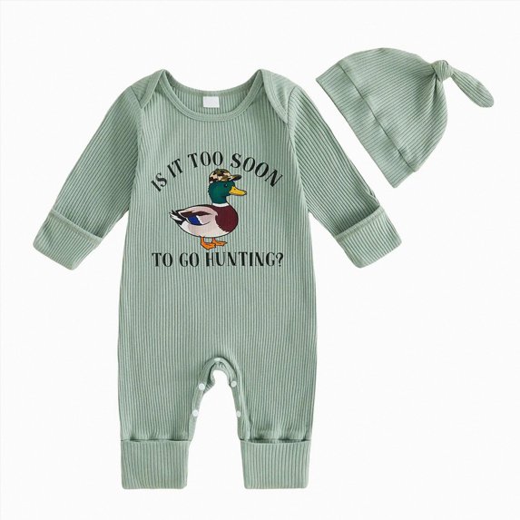 YDFCWXW Baby Boy Romper Jumpsuit Bodysuit Clothes Letter Long Sleeve Neck Winter Waffle Bodysuit Soft (Green, 0-3 Months)
