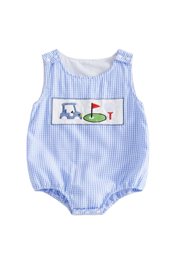 Baby Boy Summer Outfits Sleeveless Smocked Bubble Romper One Piece Golf Onesie Clothes (Blue, 6-12 Months)