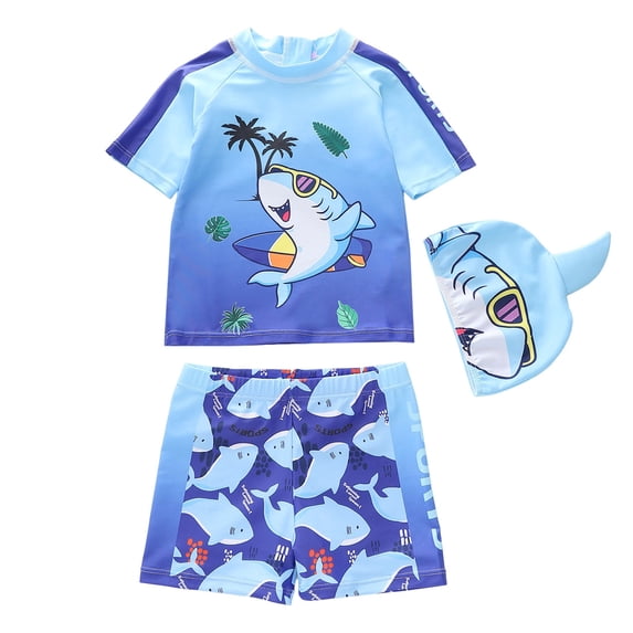 YDFCWXW Baby Boys Toddler Rash Guard Swimsuits with Swim Trunk Short Sleeve Swimwear Sets 18M-6 T (Blue, 3-4 Years)