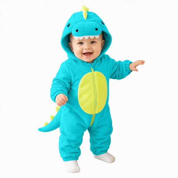 YDFCWXW Baby Dinosaur Costume Infant Toddler Hooded Onesie Outfit, Halloween Costume for Girls Boy with Spikes and Plush Tail (Sky Blue, 6-9 Months)