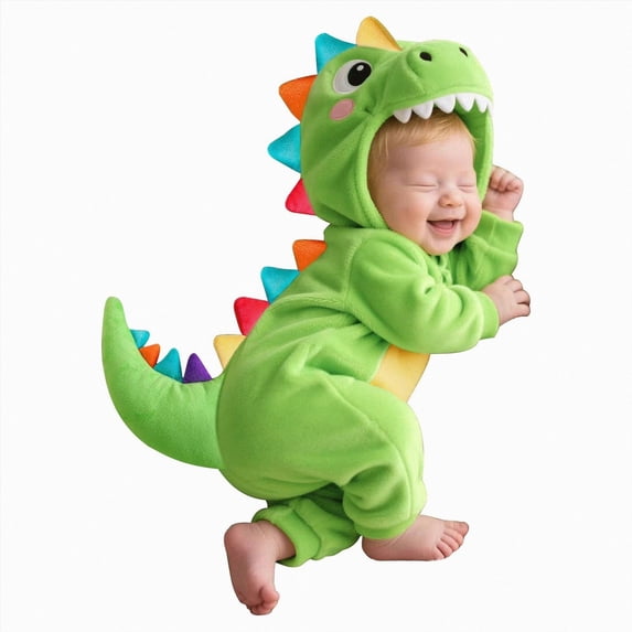 YDFCWXW Baby Dinosaur Onesie Costume Halloween Infant Dress Up Outfit, Dinosaur Costume with Colorful Spikes Plush Tail for Themed Events (Green, 3-6 Months)