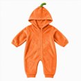 thumbnail image 1 of YDFCWXW Baby Fleece Pumpkin Onesie Halloween Cute Long Sleeve Jumpsuit, Soft Comfort Romper Hooded Fall Lightweight Bodysuit 0-4 Years (Orange, 3-6 Months), 1 of 9