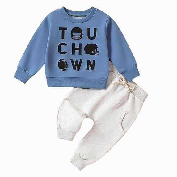 YDFCWXW Baby Football Toddler Baby Boy 2 Pieces Pants Set Ready Kick Off Letter Print Winter Clothes (Blue, 18-24 Months)