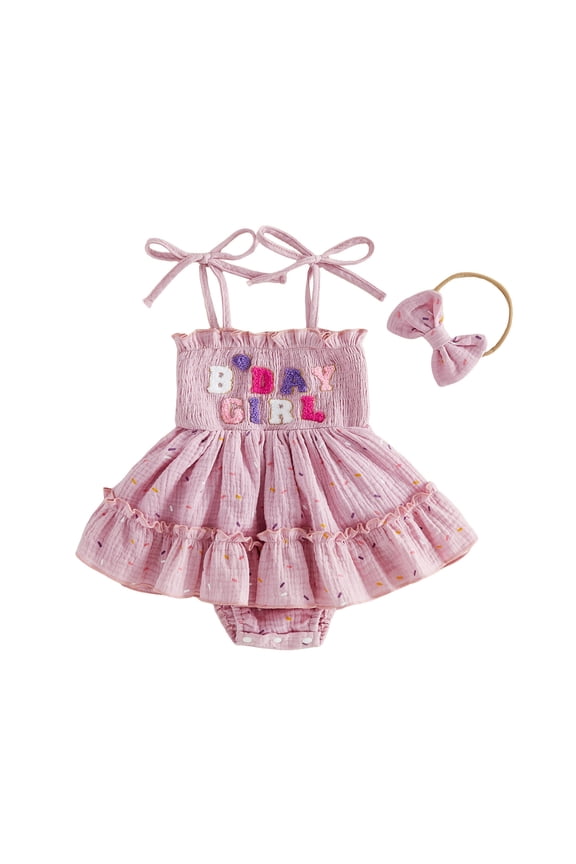 Baby Girl 1st Outfit Summer Clothes Donut Smocked Bubble Romper Cute Year Old Cake Smash Outfits (Purple, 12-18 Months)