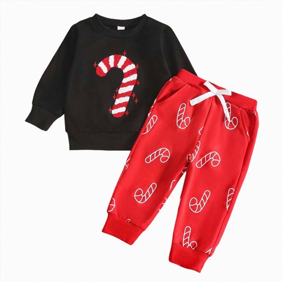 YDFCWXW Baby Girl Boy Embroidered Merry Bright Sweatshirt with Drawstring Pants Long Sleeve Outfit Set Cozy Winter Clothes (Black, 18-24 Months)