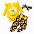 thumbnail image 1 of YDFCWXW Baby Girl Clothes 3Pcs Floral Pattern Ruffle Onesie Romper Pants with Headband Set Fall Clothing (Yellow, 3-6Months), 1 of 7