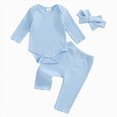thumbnail image 1 of YDFCWXW Baby Girl Clothes Spring Solid Color Long Sleeve Ribbed Bodysuit Romper Pants Set (Blue, 0-3 Months), 1 of 6