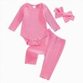 thumbnail image 1 of YDFCWXW Baby Girl Clothes Spring Solid Color Long Sleeve Ribbed Bodysuit Romper Pants Set (Hot Pink, 0-3 Months), 1 of 8