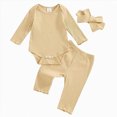 thumbnail image 1 of YDFCWXW Baby Girl Clothes Spring Solid Color Long Sleeve Ribbed Bodysuit Romper Pants Set (Yellow, 12-18 Months), 1 of 6