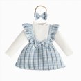 thumbnail image 1 of YDFCWXW Baby Girl Clothes Tweed Ribbed Patchwork Long Sleeve Romper Bodysuit Headband Outfits (Light Blue, 2-3 Years), 1 of 4