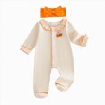 thumbnail image 1 of YDFCWXW Baby Girl Footie Romper Jumpsuit | Ruffle Long Sleeve Overalls, Frill Crewneck Coveralls, Embroidery Jumper Footies, Girls Clothes (Orange, 0-3 Months), 1 of 4