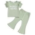 thumbnail image 1 of YDFCWXW Baby Girl Outfit Letter Print Ribbed Ruffle Sleeve Shirt Solid Flare Pant Fall Spring 2pcs Clothes (Green, 18-24 Months), 1 of 6
