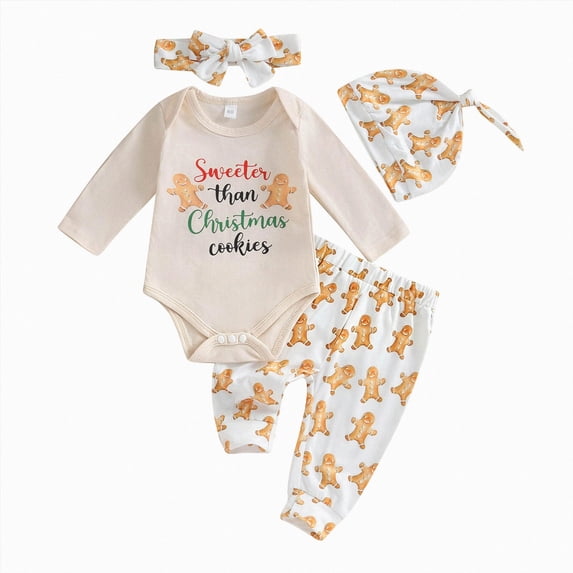YDFCWXW Baby Girl Outfits Ruffle Long Sleeve Romper Bodysuit Ribbed Pants Set Winter Clothes (Beige, 3-6 Months)