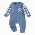 thumbnail image 1 of YDFCWXW Baby Girl Romper Long Sleeve Plaid Print Patchwork Jumpsuits Waffle Clothes Stylish Winter (Blue, 3-6 Months), 1 of 5
