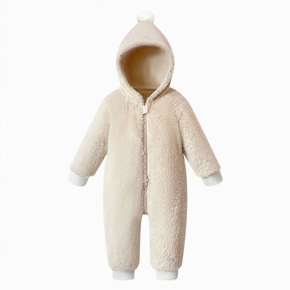 YDFCWXW Baby Girl Winter Hooded Jumpsuit Romper Baby Warm Snowsuit Clothes Set (Beige, 18-24 Months)