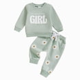 thumbnail image 1 of YDFCWXW Baby Girl Winter Outfit Set, "Daddy's Girl" Letter Long Sleeve Sweatshirt with Stretch Pants (Green, 12-18 Months), 1 of 7