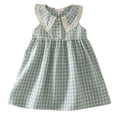thumbnail image 1 of YDFCWXW Baby Girls Plaid Flutter Sleeve Gingham Spring Summer Dresses (Green, 5-6 Years), 1 of 7