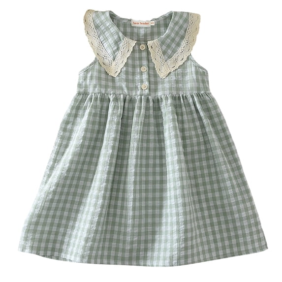 YDFCWXW Baby Girls Plaid Flutter Sleeve Gingham Spring Summer Dresses (Green, 5-6 Years)