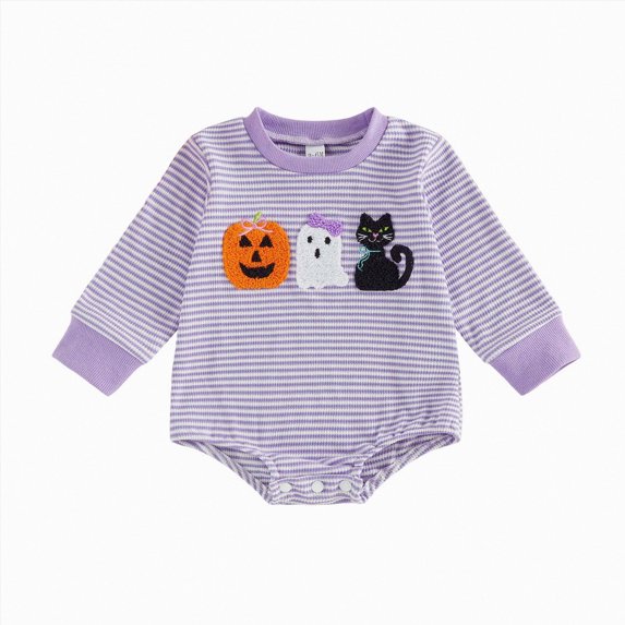 YDFCWXW Baby Girls Romper Long Sleeve Round Neck Halloween Print Sweatshirt Romper (Purple, 6-12 Months)