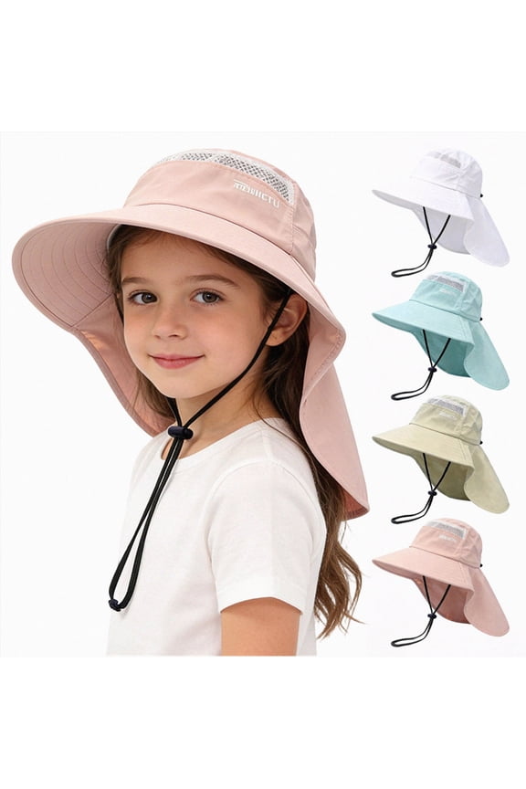 Baby Sun Hat Neck Flap Beach Caps for Boys Girls Toddler Adjustable UPF 50+ Wide Brim UV Protection 1-12 Years Kids (Light Pink, 3-10 Years)