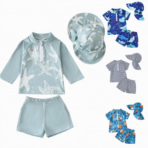 YDFCWXW Baby Toddler Boys Swimsuit Infant Girl Swimsuits 6 12 18 24M 2T 3T 4T 5T Bathing Suit Swimwear 3Pcs Set Rash Guard Hat (Blue, 2-3 Years)