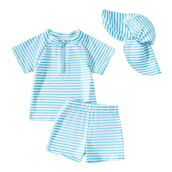 YDFCWXW Baby Toddler Boys Swimsuit Infant Girl Swimsuits 6 12 18 24M 2T 3T 4T Bathing Suit Swimwear 3Pcs Set Rash Guard Hat (Sky Blue, 18-24 Months)