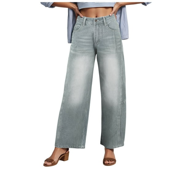 YDFCWXW Barrel Jeans for Women Trendy High Waisted Wide Leg Baggy Cropped Relax Fit Stretch Denim Trouser Ankle Pants Light Blue, XL