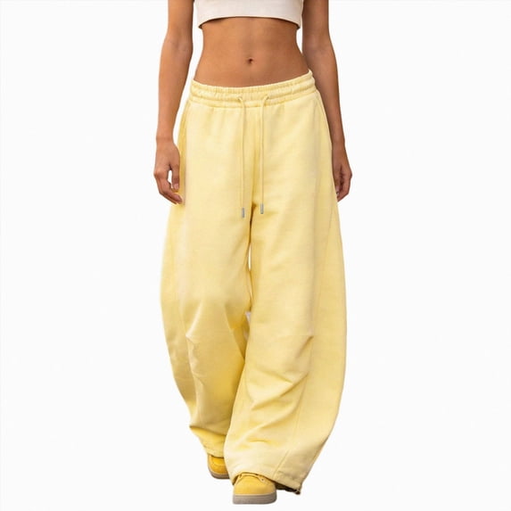 YDFCWXW Barrel Sweatpants Girls 2026 Baggy Wide Leg Drawstring Elastic Waisted Joggers Lounge Track Pants with Pockets (Yellow, 8-9 Years)