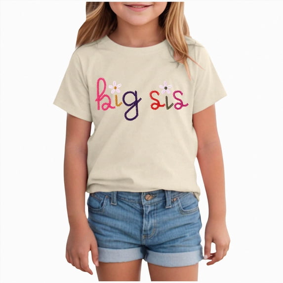 YDFCWXW Big Girls Shirts Kids T-Shirt Toddler Short Sleeve Summer Top Outfits Casual Tees (Beige, 13-14 Years)