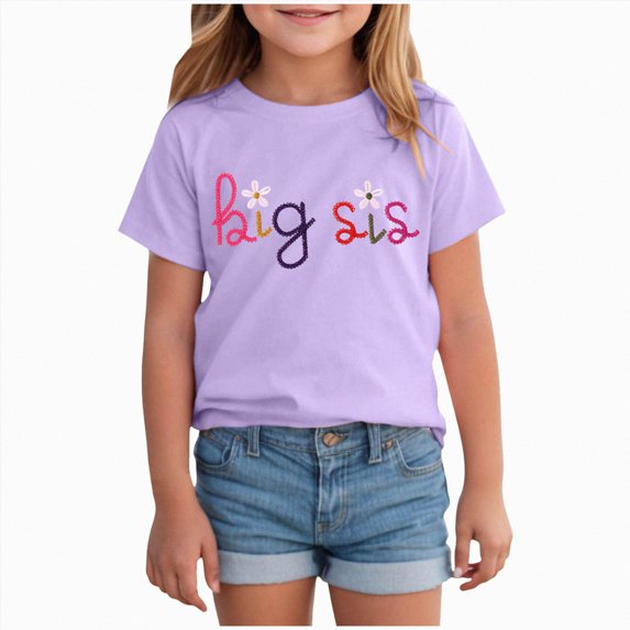 YDFCWXW Big Girls Shirts Kids T-Shirt Toddler Short Sleeve Summer Top Outfits Casual Tees (Purple, 2-3 Years)