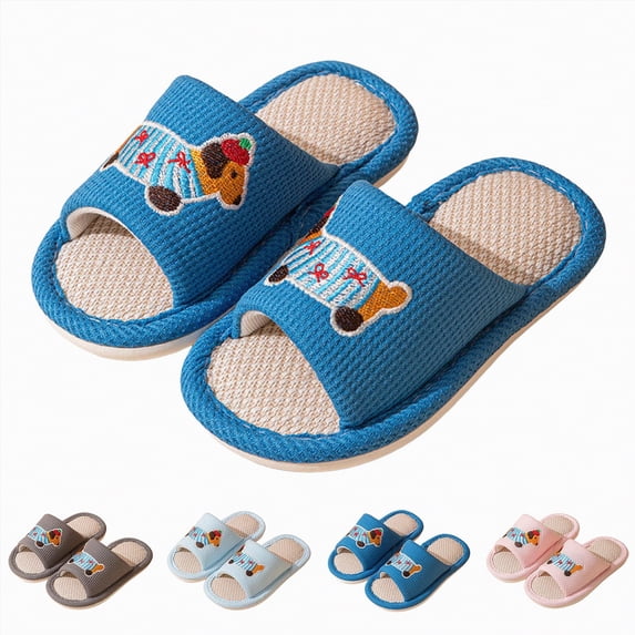 YDFCWXW Big Kids House Slippers for Boys Girls Open Toe Cotton Linen Comfort Slip On Indoor Home Slippers with Soft Sole (Pink, 7-8 Years)