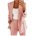 thumbnail image 1 of YDFCWXW Blazer Sets for Women 2 Piece Outfits Dressy Business Work Jacket Outfits Casual Pant Suits Wide Pants Suit Set (Pink, S), 1 of 8