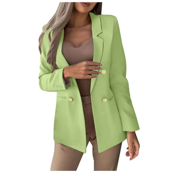 YDFCWXW Blazer for Women Plaid Fall Fashion Lightweight Slim Fitted Double- Work Pocketed Jacket Light Green, S