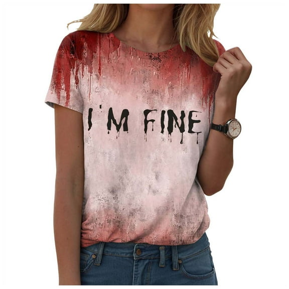 YDFCWXW Shirt for Women Funny Halloween Shirt Halloween Short Sleeve Tops , XL