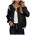 thumbnail image 1 of YDFCWXW Bomber Jacket for Women Casual Button Down Lightweight Short Outwear with Pockets Black, XXL, 1 of 8