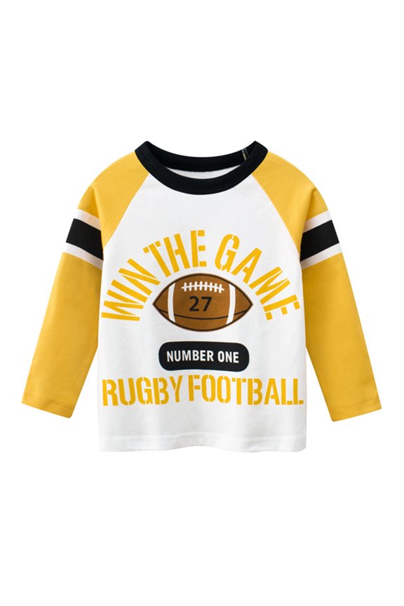 Boy Football Printed Spring Long Sleeve Crewneck Pull Tops Tees T Shirt (Yellow, 7-8 Years)