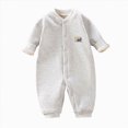 thumbnail image 1 of YDFCWXW Boy Girl Button Down Romper Baby Graphic Long Sleeve Soft Cotton Jumpsuit Spring Clothes Everyday (Grey, 0-3 Months), 1 of 4