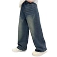thumbnail image 1 of YDFCWXW Boy's Baggy Hip Hop Jeans Wide Leg Skater Denim Pants Casual Loose Fit Long Trousers Streetwear (Blue, 15-16 Years), 1 of 9
