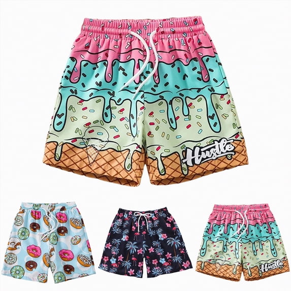 YDFCWXW Boy's Summer Shorts Graphic Boho Print Kids Drawstring High Waisted Shorts with Pockets (Light Blue, 5-6 Years)